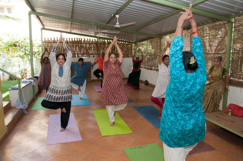 Healthy elders doing Yoga